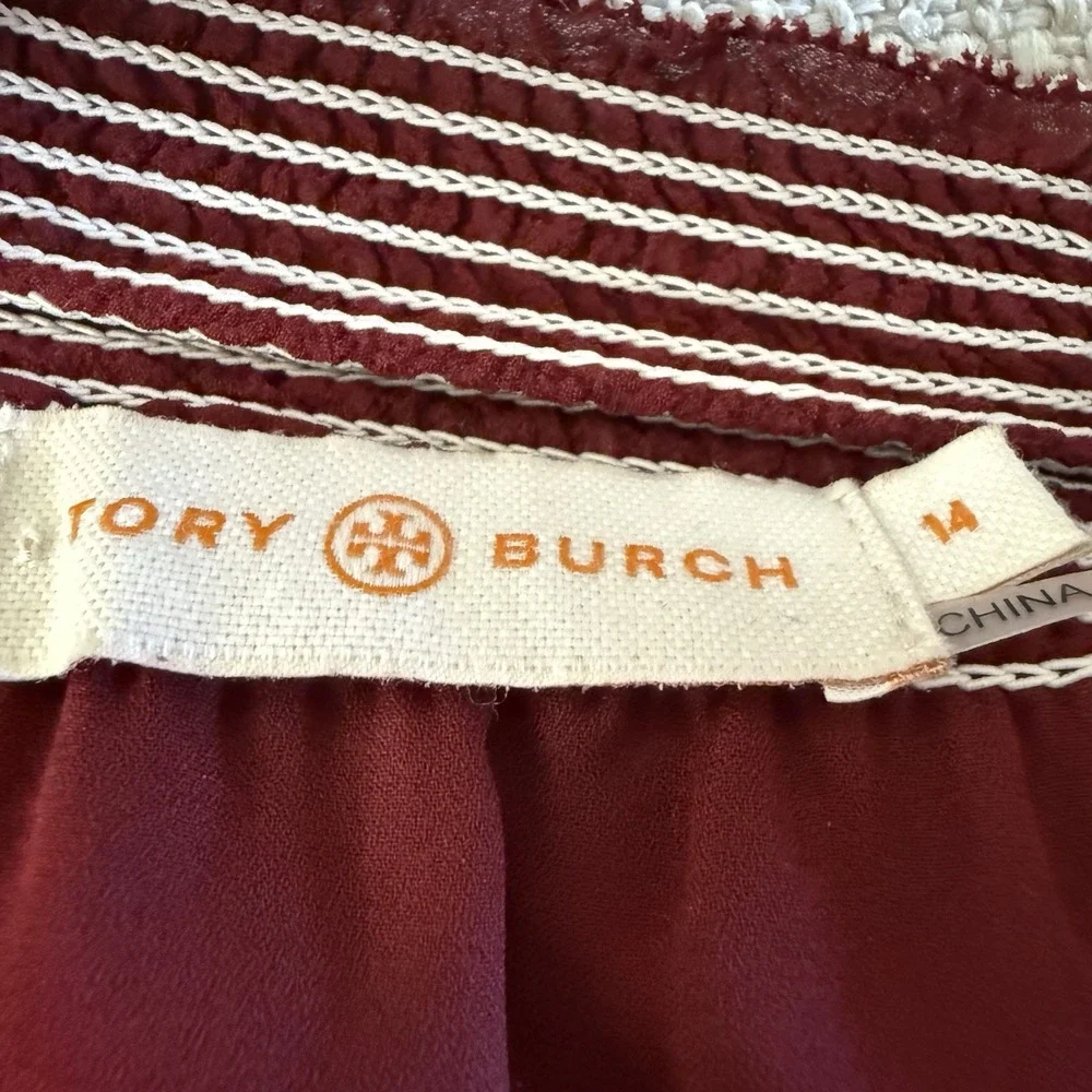 Tory Burch Indie‎ Boho Silk Georgette Off-The-Shoulder Mini Dress Size 14